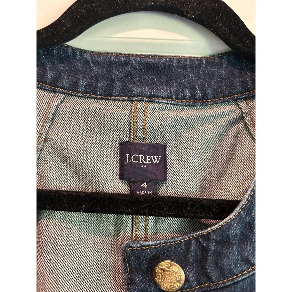 J.Crew Collarless Denim Lady Jacket Gold Button Dark Indigo Blue Size 4 - Picture 4 of 6